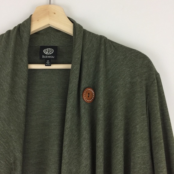 bobeau Sweaters - Bobeau Heathered Green Drape Cardigan